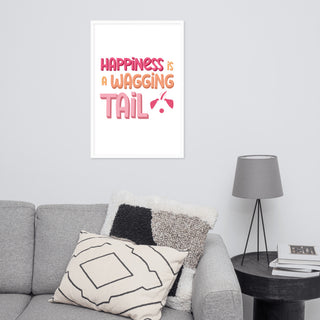 Happiness is a Wagging Tail Framed Poster in White