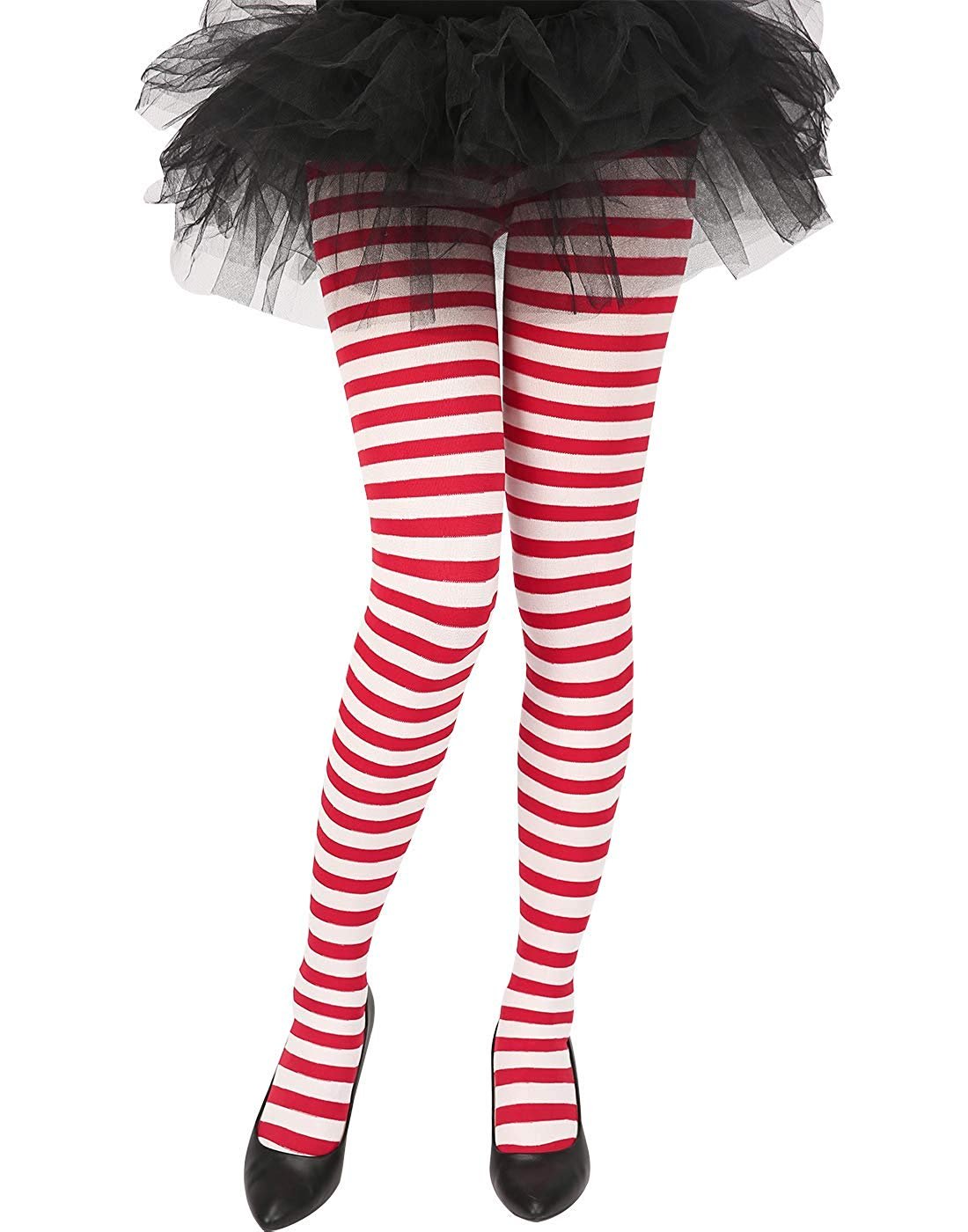 HDE Women's Striped Tights Opaque Microfiber Stockings Nylon Footed Pantyhose