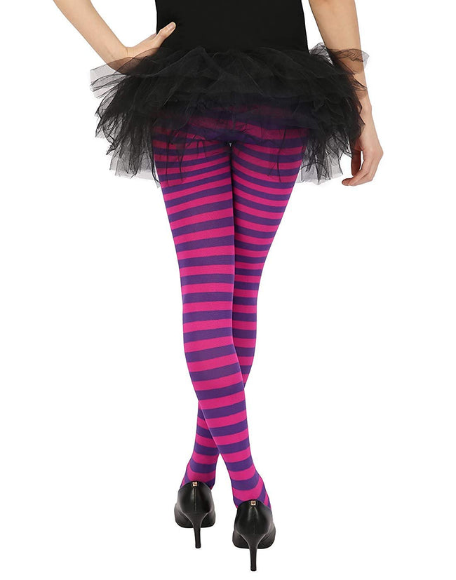 Striped Opaque Tights Footed Pantyhose – close-up detail