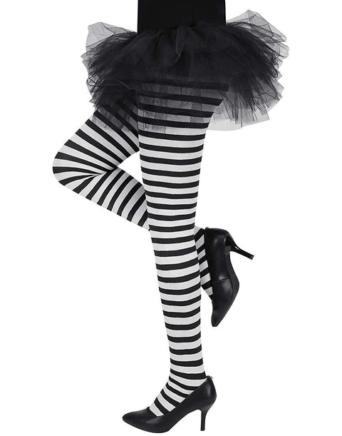 HDE Women's Striped Tights Opaque Microfiber Stockings Nylon Footed Pantyhose