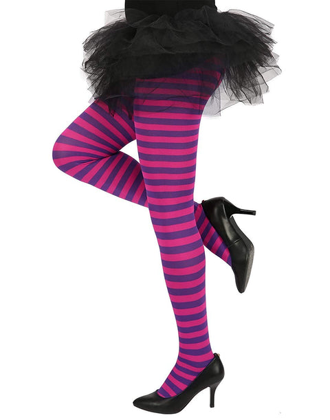 HDE Women's Striped Tights Opaque Microfiber Stockings Nylon Footed Pantyhose