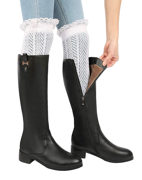 Extra Long Boot Socks Over the Knee High Lace Trim Stockings (4 Pairs)