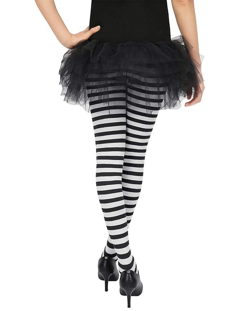 HDE Women's Striped Tights Opaque Microfiber Stockings Nylon Footed Pantyhose