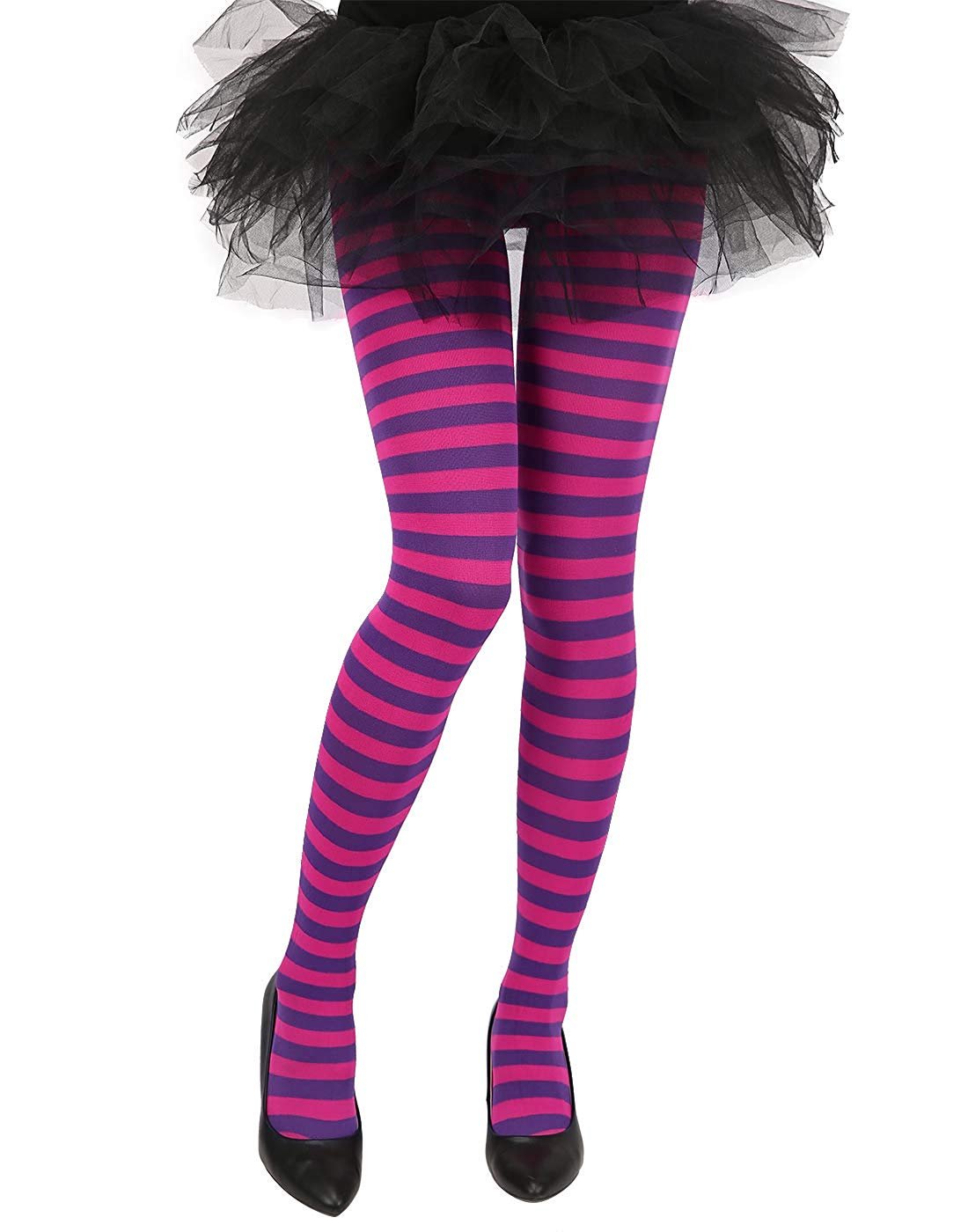HDE Women's Striped Tights Opaque Microfiber Stockings Nylon Footed Pantyhose Main image