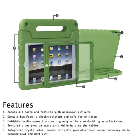 HDE Case for iPad 9.7-inch 2018 / 2017 Kids Shockproof Bumper Hard Cover Handle Stand with Built in Screen Protector for New Apple Education iPad 9.7 Inch (6th Gen) / 5th Generation iPad 9.7 - Green