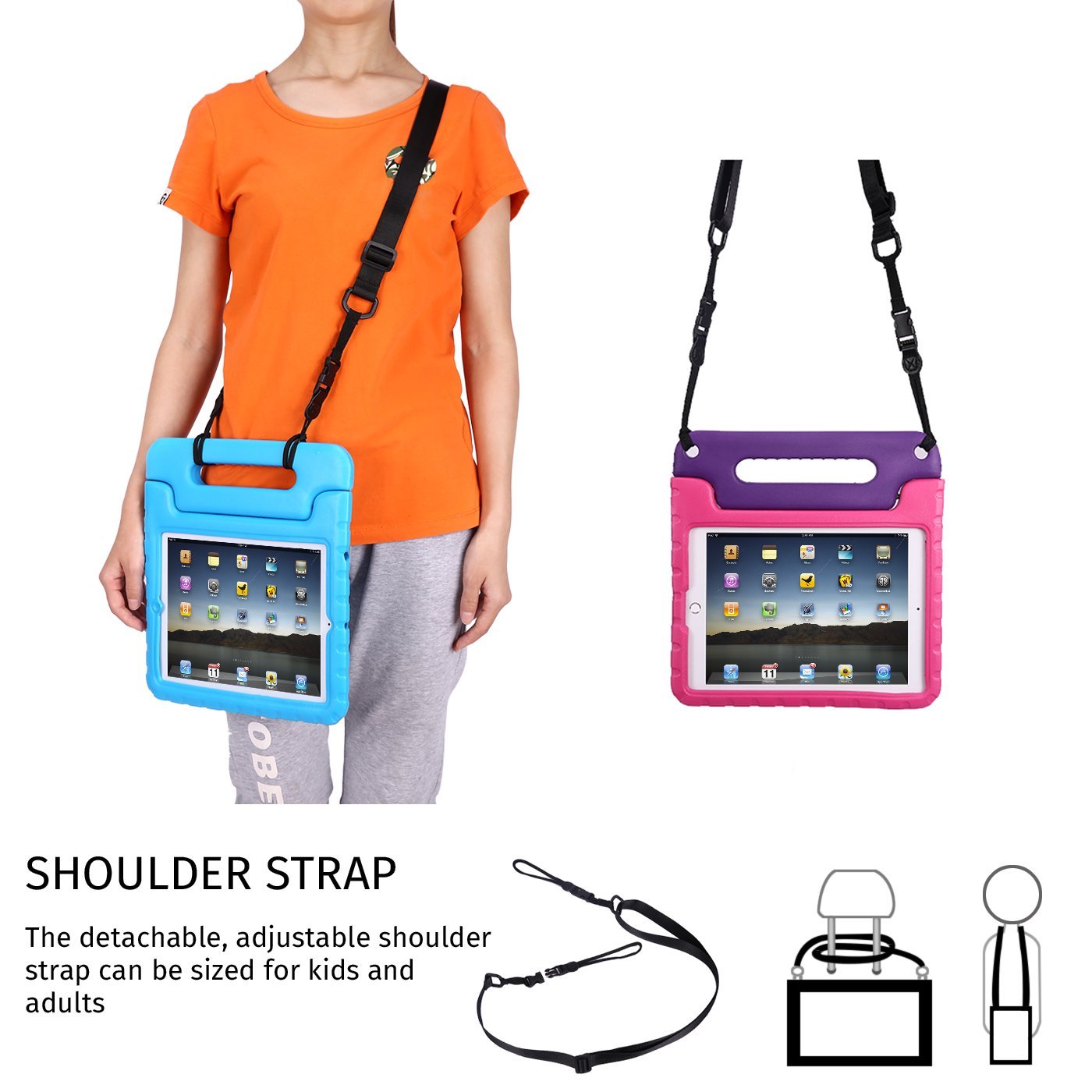 HDE Shoulder Strap for Shockproof iPad Case - Adjustable Carry Strap Compatible with All Shock Proof Apple iPad Cases for Kids - Detachable Universal Design Transforms into a Car Headrest Mount Secondary image