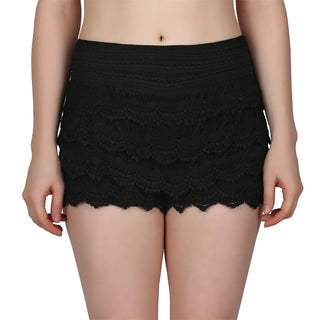 Scallop Hem Crochet Shorts Women's in Black