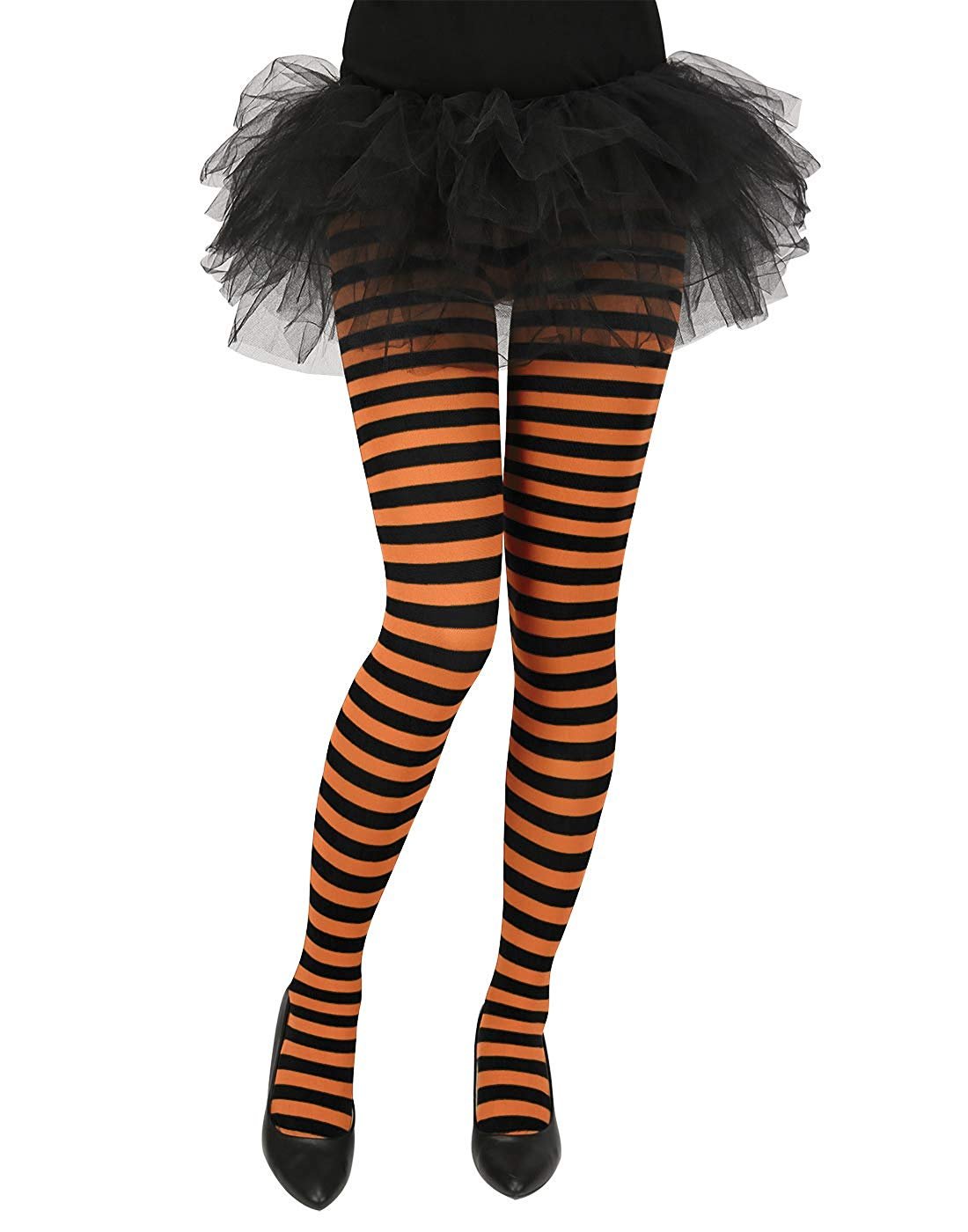 HDE Women's Striped Tights Opaque Microfiber Stockings Nylon Footed Pantyhose