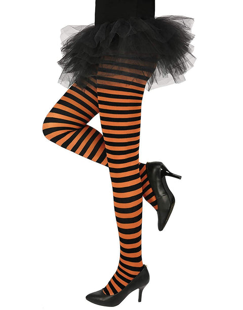 HDE Women's Striped Tights Opaque Microfiber Stockings Nylon Footed Pantyhose