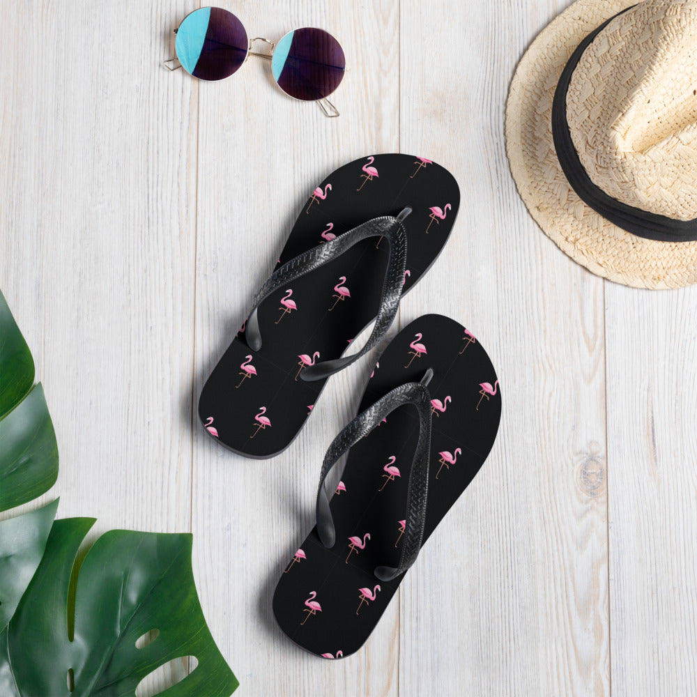 Flamingo Print Flip Flops Beach Sandals – back view