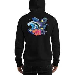 Tropical Marlin Hoodie Graphic Pullover in Black