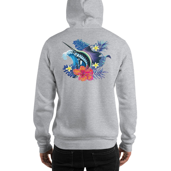 Tropical Marlin Hoodie Graphic Pullover in Sport Grey