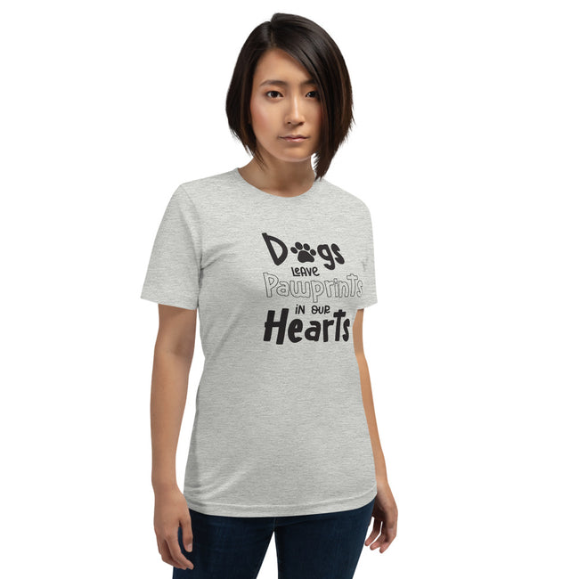 Dogs Leave Pawprints In Our Hearts Tee Unisex in Athletic Heather